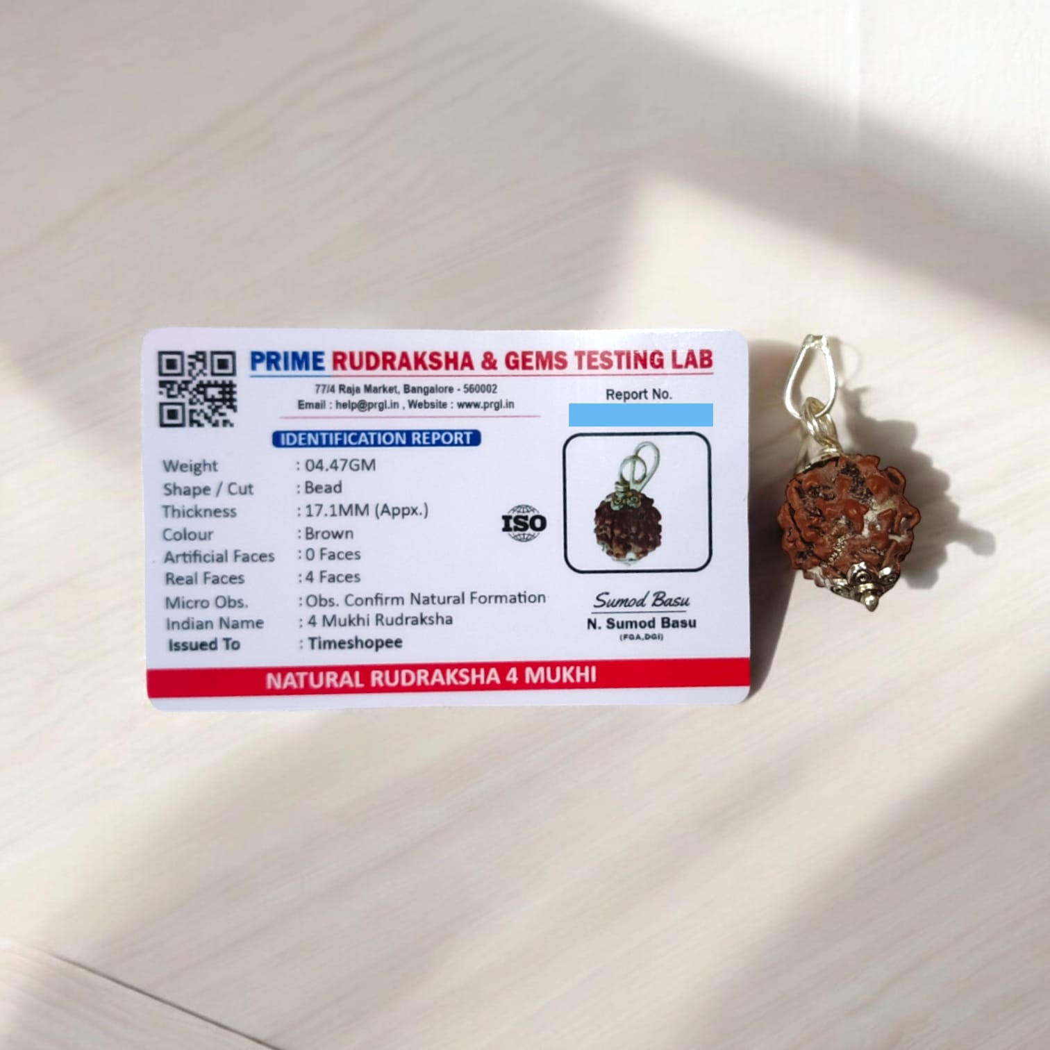 4 Mukhi Rudraksha Locket - Lab Certified, Available with or without Pendant, Timeshopee