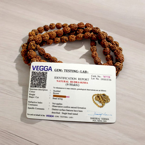 [4 Mukhi Rudraksha Mala with natural brown beads, neatly strung for spiritual use, ideal for meditation and daily wear]