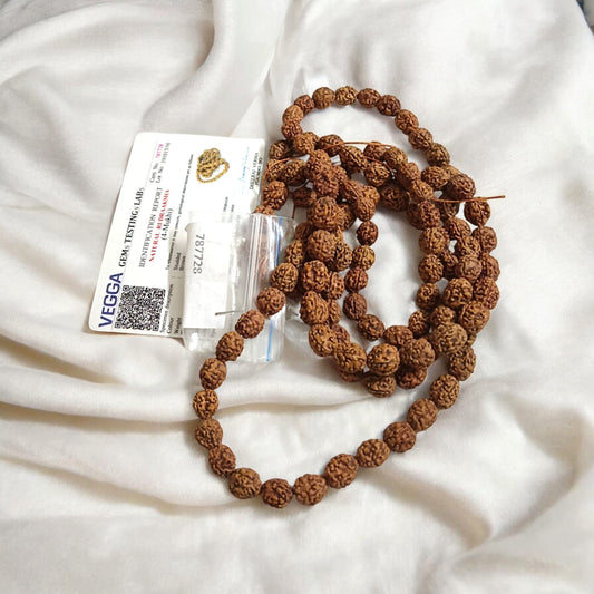 [4 Mukhi Rudraksha Mala with natural brown beads, neatly strung for spiritual use, ideal for meditation and daily wear]