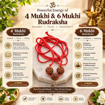 4 and 6 Mukhi Nepal Rudraksha Mala for Students Saraswati Bandh for Study and Meditation