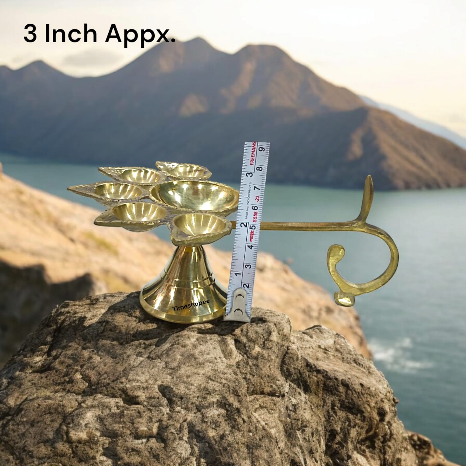 5-face brass Panch Mukhi Jyot for Aarti with elegant finish, available at Timeshopee.