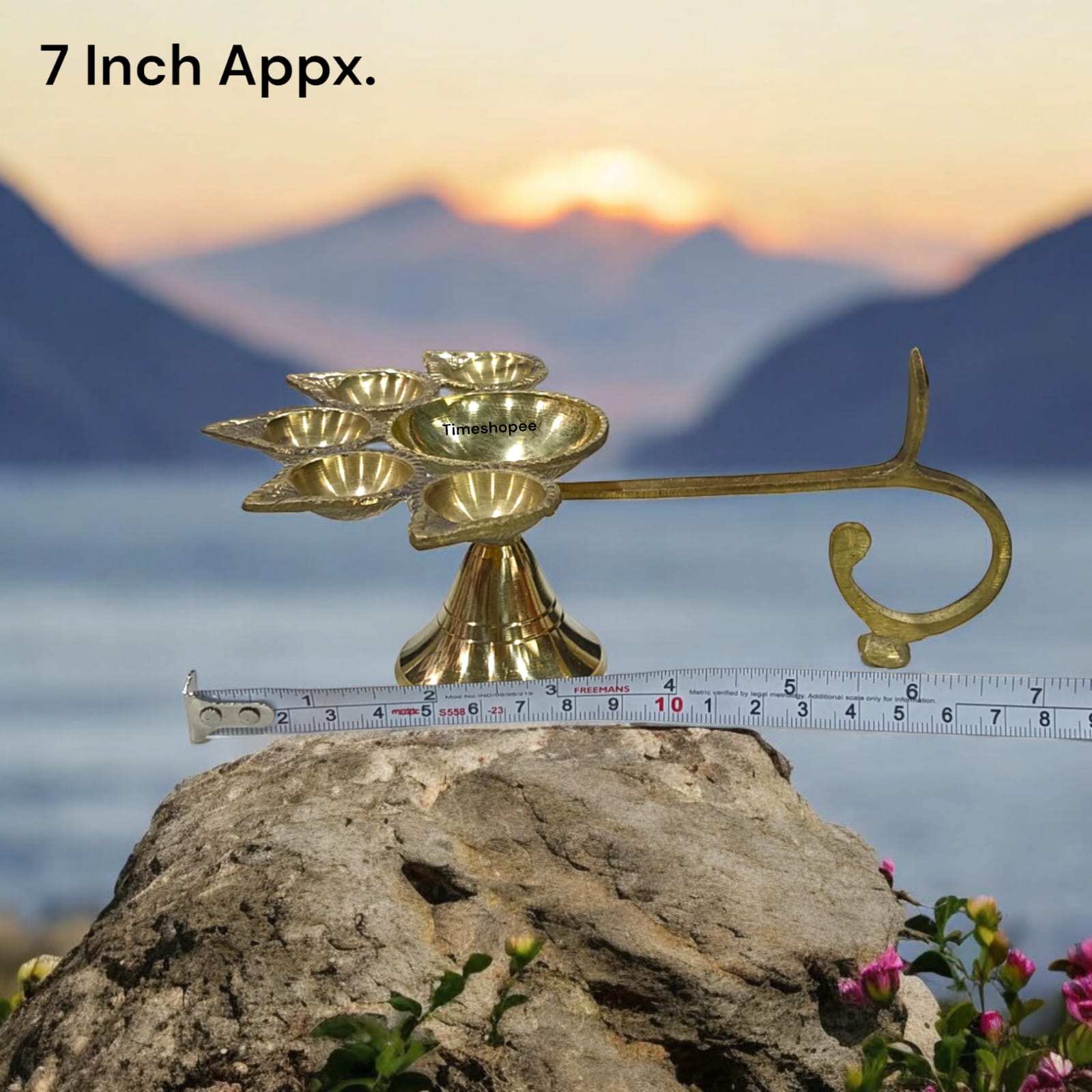 5-face brass Panch Mukhi Jyot for Aarti with elegant finish, available at Timeshopee.