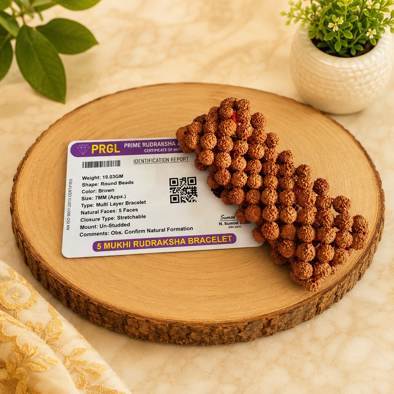5 Mukhi Rudraksha Bracelet 7MM Multi Layer Stretchable Lab Certified Spiritual Bracelet