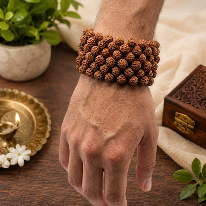 5 Mukhi Rudraksha Bracelet 7MM Multi Layer Stretchable Lab Certified Spiritual Bracelet