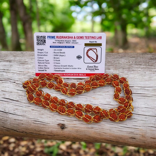5 Mukhi Rudraksha Mala Studded in Stylish Gold Wire - Lab Certified