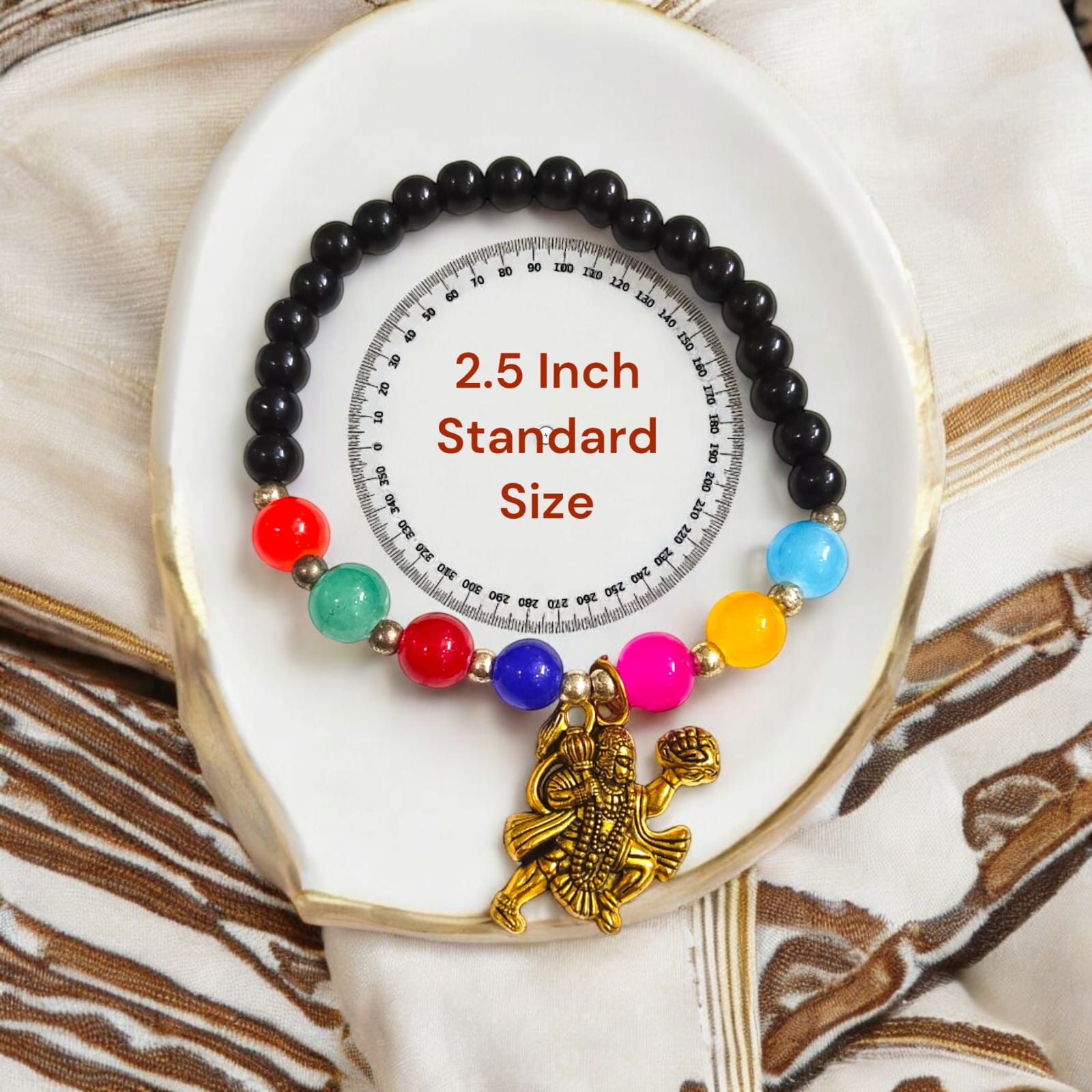 7 Chakra Bracelet With Black Agate & Hanuman Ji Symbol Lab Certified By Timeshopee