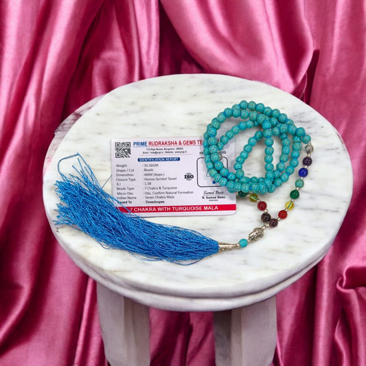 7 Chakra Mala With Turquoise / Firoza Mala Lab Certified