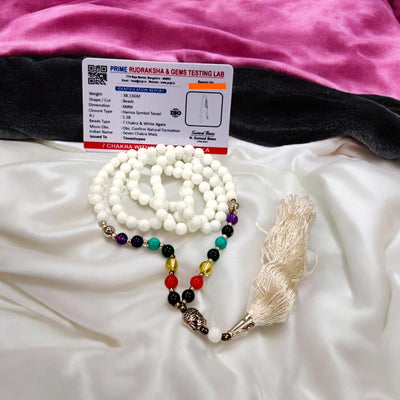 7 Chakra White Agate Mala • Lab Certified • Spiritual Healing & Meditation – Timeshopee