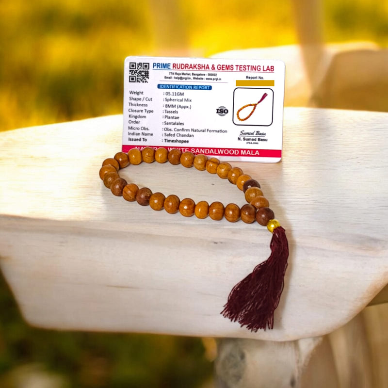 Safed Chandan Mala | 27+1 Beads Lab Certified | White Sandalwood – Timeshopee