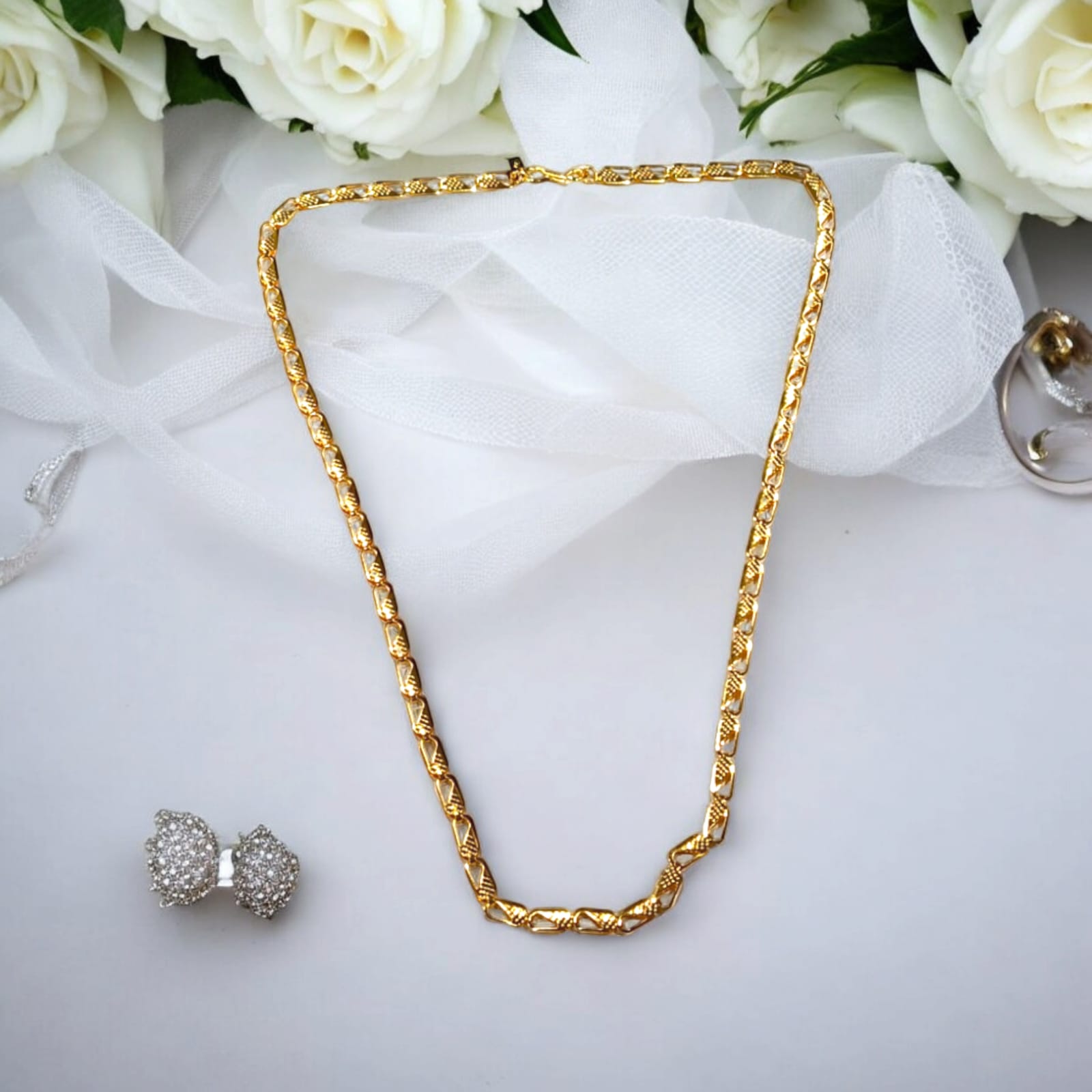 A 21-inch 1-gram gold plated chain featuring a vintage Nawabi design, suitable for both boys and girls.