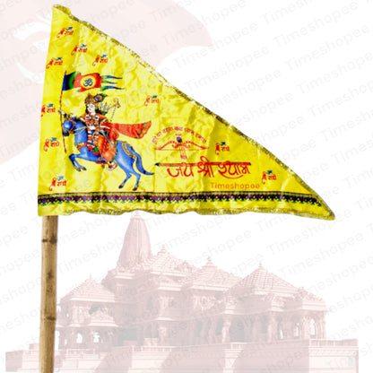 A Khatu Shyam Ji Nisan Triangle Flag, available in different sizes and colors, perfect for temples, homes, and offices.