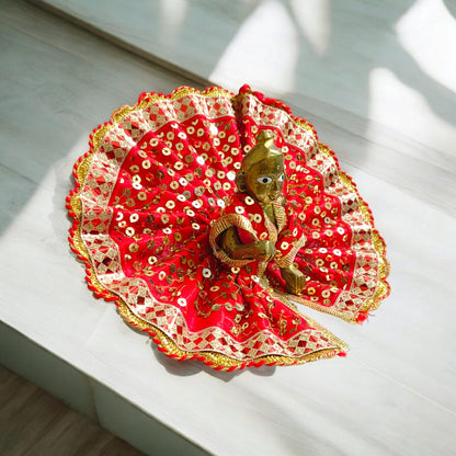 A beautiful Laddu Gopal dress with intricate embroidery, specially designed for Size 3 Laddu Gopal Ji, perfect for pooja functions and festive ceremonies.