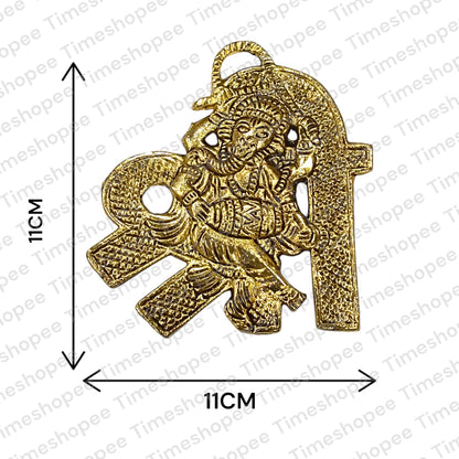 A beautifully crafted brass wall hanging of Shri Ganesh, measuring 11X11 CM, suitable for decorating temple walls, office spaces, and home doors.