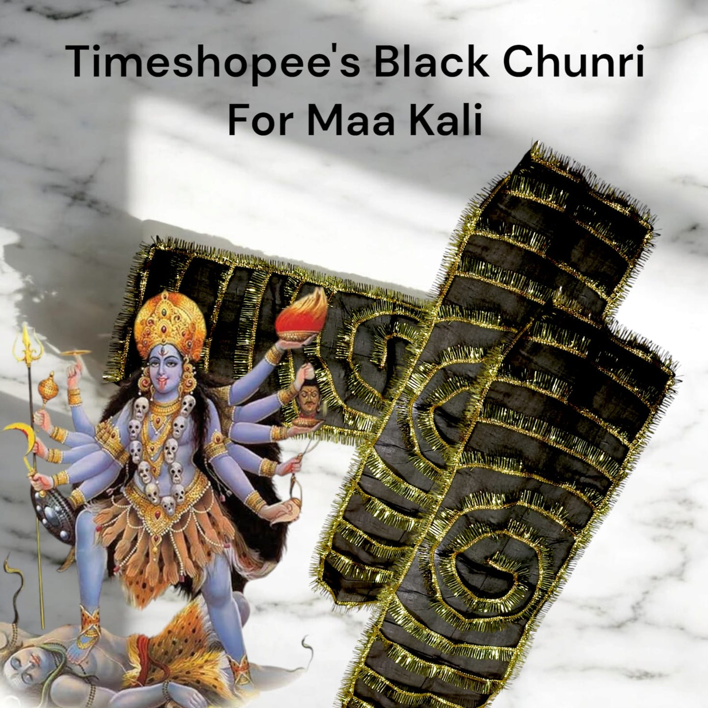 A black chunri available in 3 sizes, traditionally used to adorn Maa Kaali, Bhairav, or Shani Dev idols during religious rituals, symbolizing protection and strength.