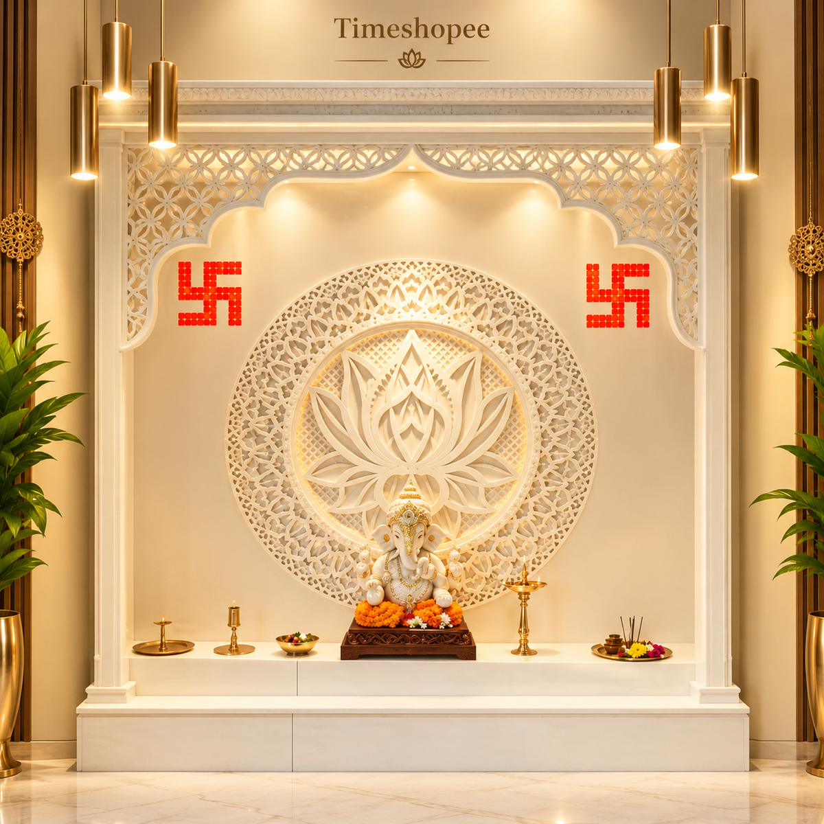 A decorative metal wall hanging featuring a Swastik and 68 Vaastu Pyramid, measuring 10X10 CM, suitable for hanging in temples, offices, and homes to promote positive energy.