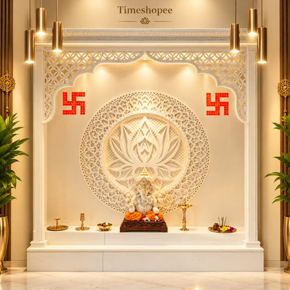 A decorative metal wall hanging featuring a Swastik and 68 Vaastu Pyramid, measuring 10X10 CM, suitable for hanging in temples, offices, and homes to promote positive energy.