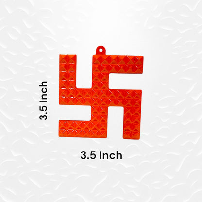 A decorative metal wall hanging featuring a Swastik and 68 Vaastu Pyramid, measuring 10X10 CM, suitable for hanging in temples, offices, and homes to promote positive energy.