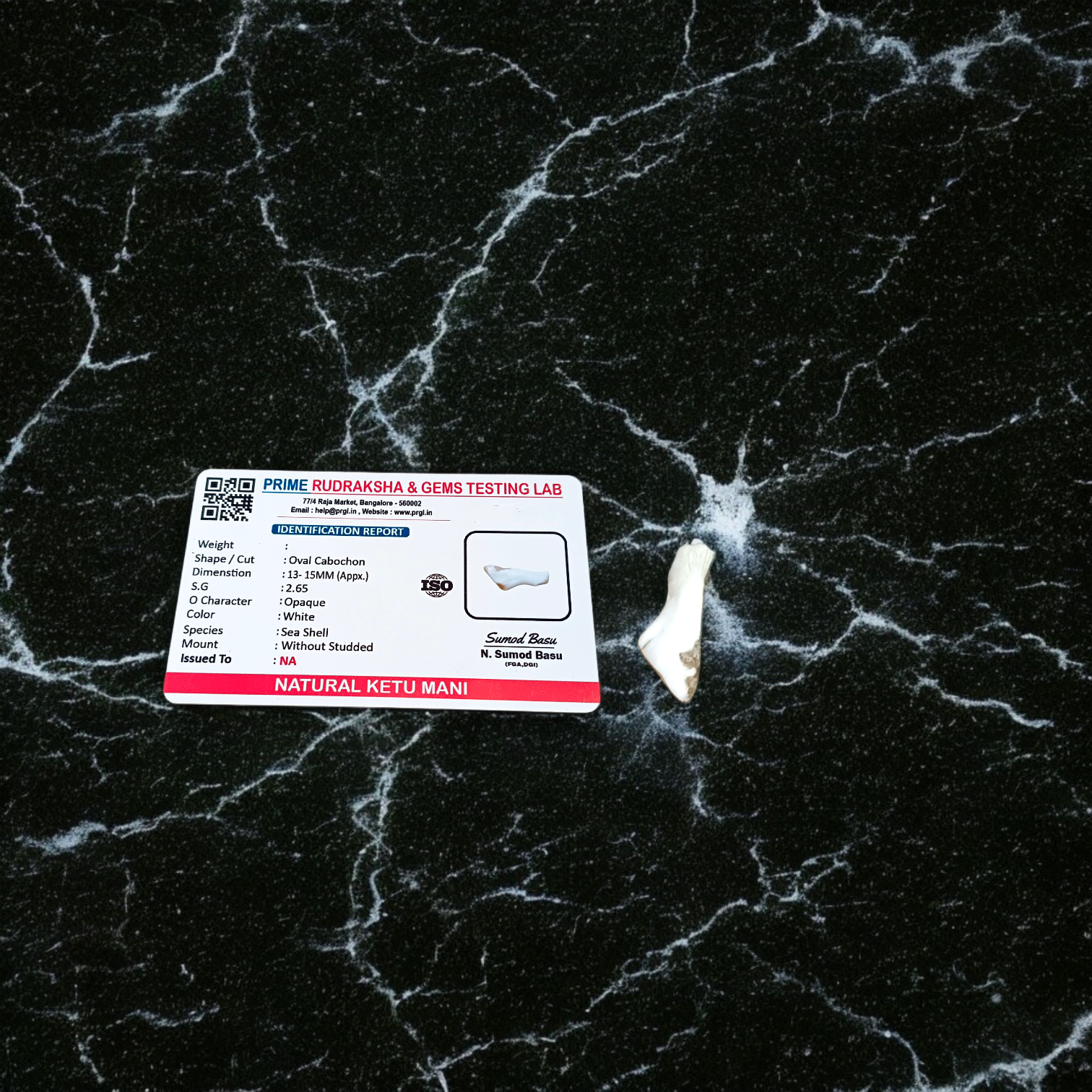 A high-quality natural Ketu Mani gemstone without studded design, lab-certified, displayed on a white background, symbolizing purity and spiritual balance