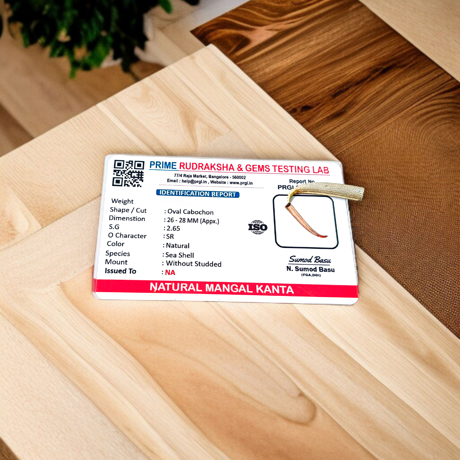 A natural, lab-certified Mangal Kanta gemstone without studded design, energized for strength, protection, and spiritual power, displayed on a white background