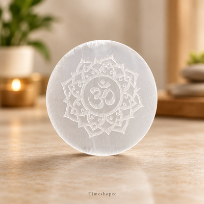 Selenite Charging Plate Om Symbol | Pooja, Home Décor & Meditation – Timeshopee