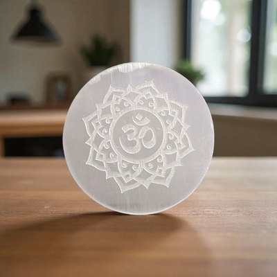 Selenite Charging Plate Om Symbol | Pooja, Home Décor & Meditation – Timeshopee