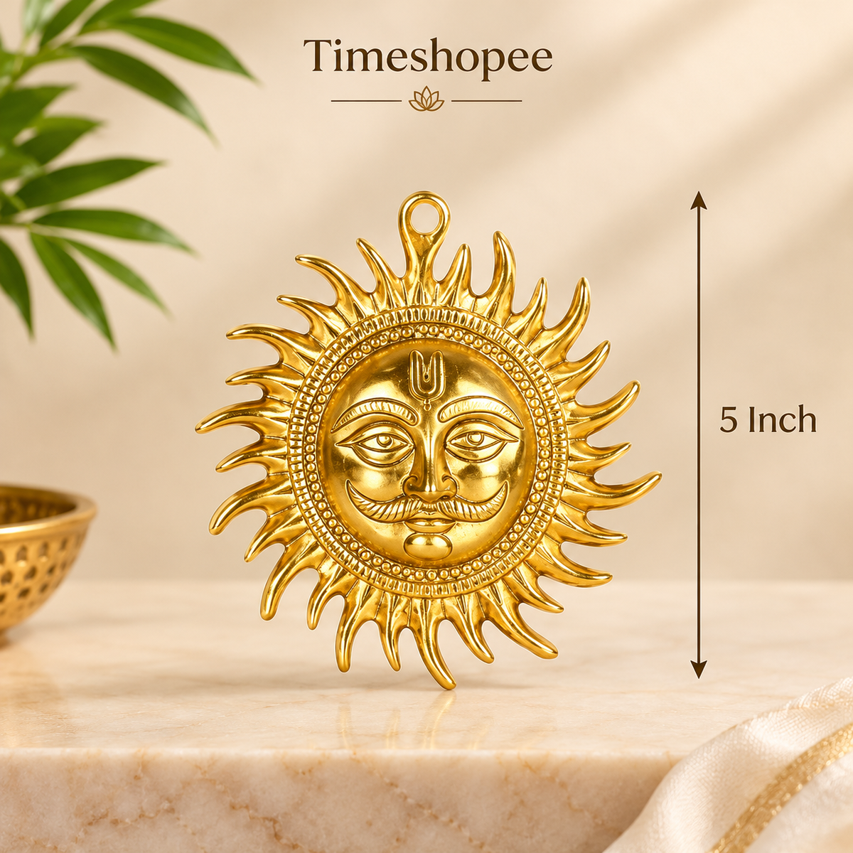 A pure brass wall hanging sun, symbolizing strength and positivity, available in small (5 inch) and big (7 inch) sizes to protect from Vaastu Dosh and Shani Dosh.