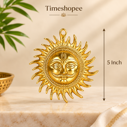 A pure brass wall hanging sun, symbolizing strength and positivity, available in small (5 inch) and big (7 inch) sizes to protect from Vaastu Dosh and Shani Dosh.