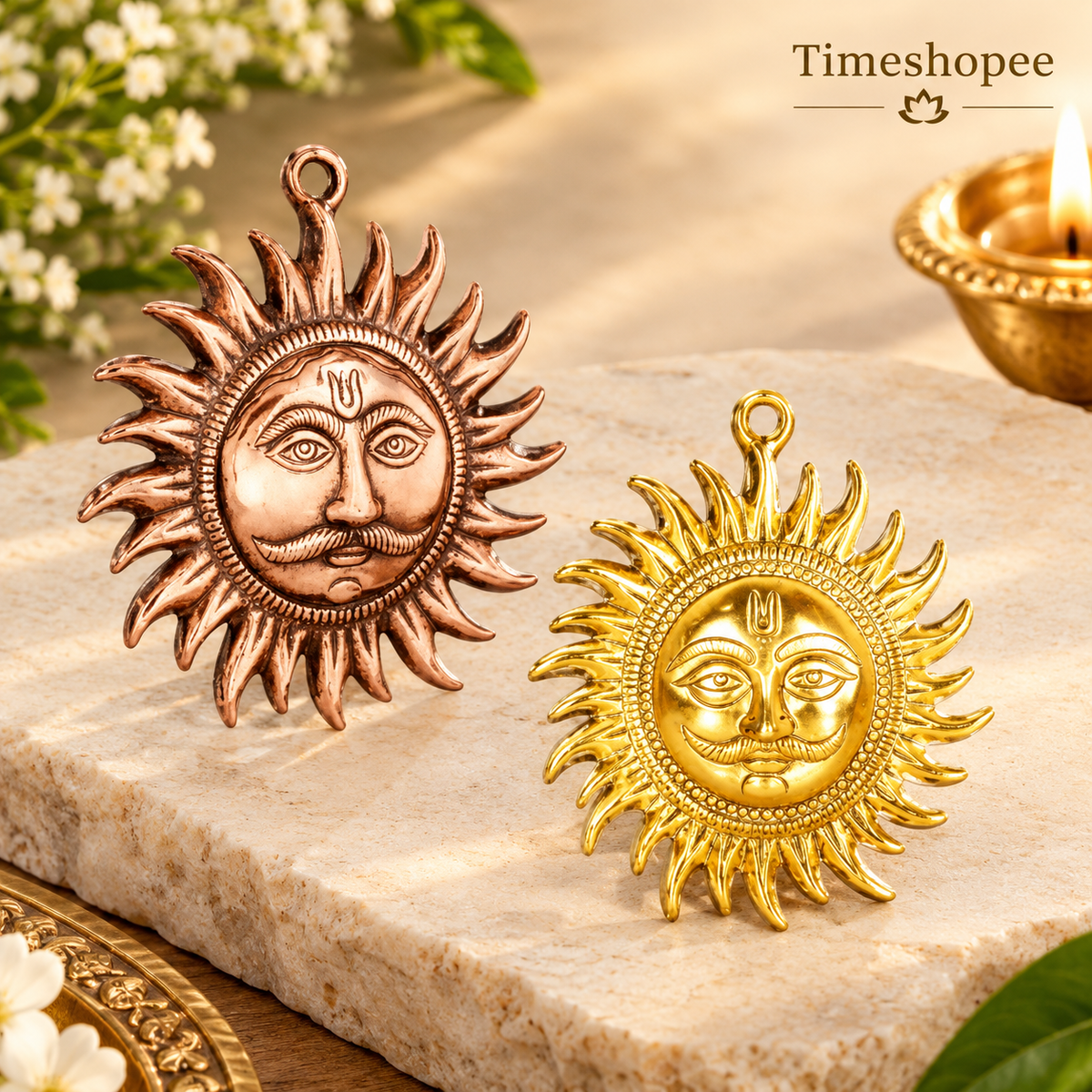 A pure brass wall hanging sun, symbolizing strength and positivity, available in small (5 inch) and big (7 inch) sizes to protect from Vaastu Dosh and Shani Dosh.