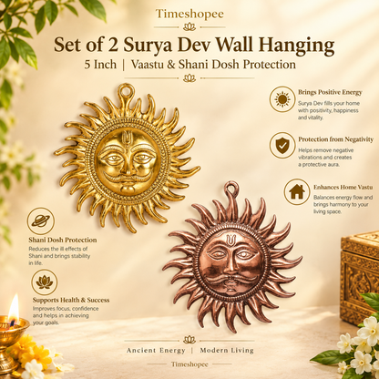 A pure brass wall hanging sun, symbolizing strength and positivity, available in small (5 inch) and big (7 inch) sizes to protect from Vaastu Dosh and Shani Dosh.