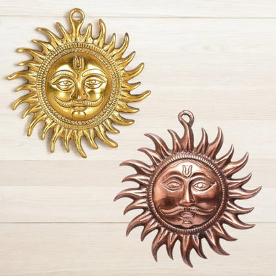 Set of 2 Surya Dev Wall Hanging | Brass & Copper | Protect From Vaastu & Shani Dosh