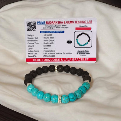 Blue Turquoise and Lava Bracelet | Firoza Lava Stone Bracelet 8MM | Timeshopee