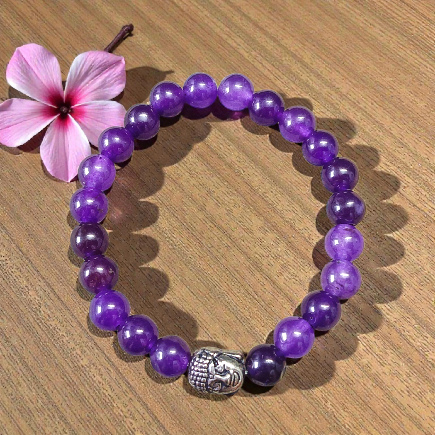 Amethyst bracelet with 8MM beads, showcasing its elegant design and lab certification