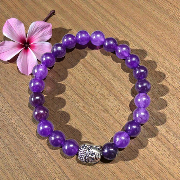 Amethyst bracelet with 8MM beads, showcasing its elegant design and lab certification