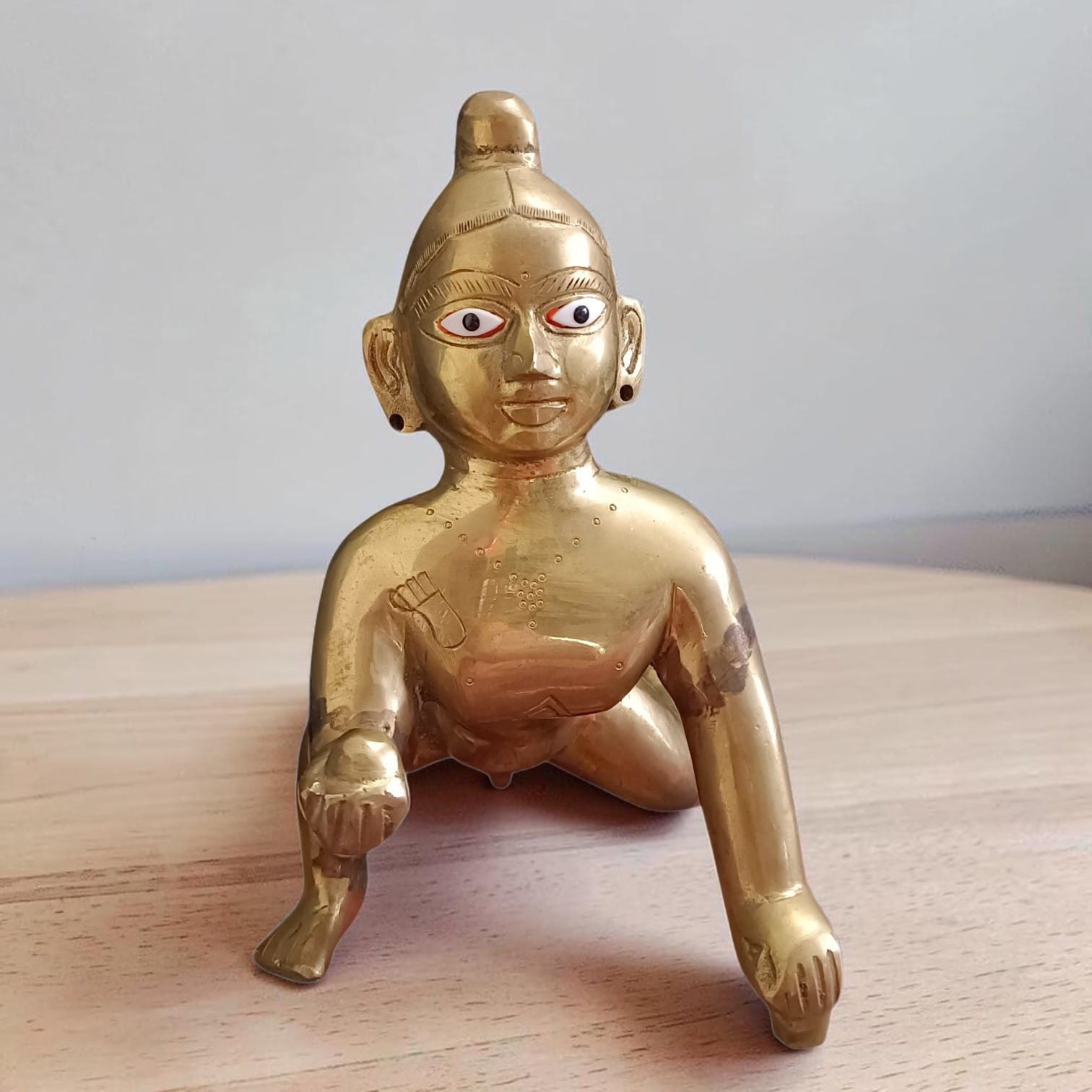 Ashtadhatu Brass Laddu Gopal Idol 10 Inch Divine Krishna Murti for Home Temple Daily Puja Premium Brass Krishna Statue by Timeshopee
