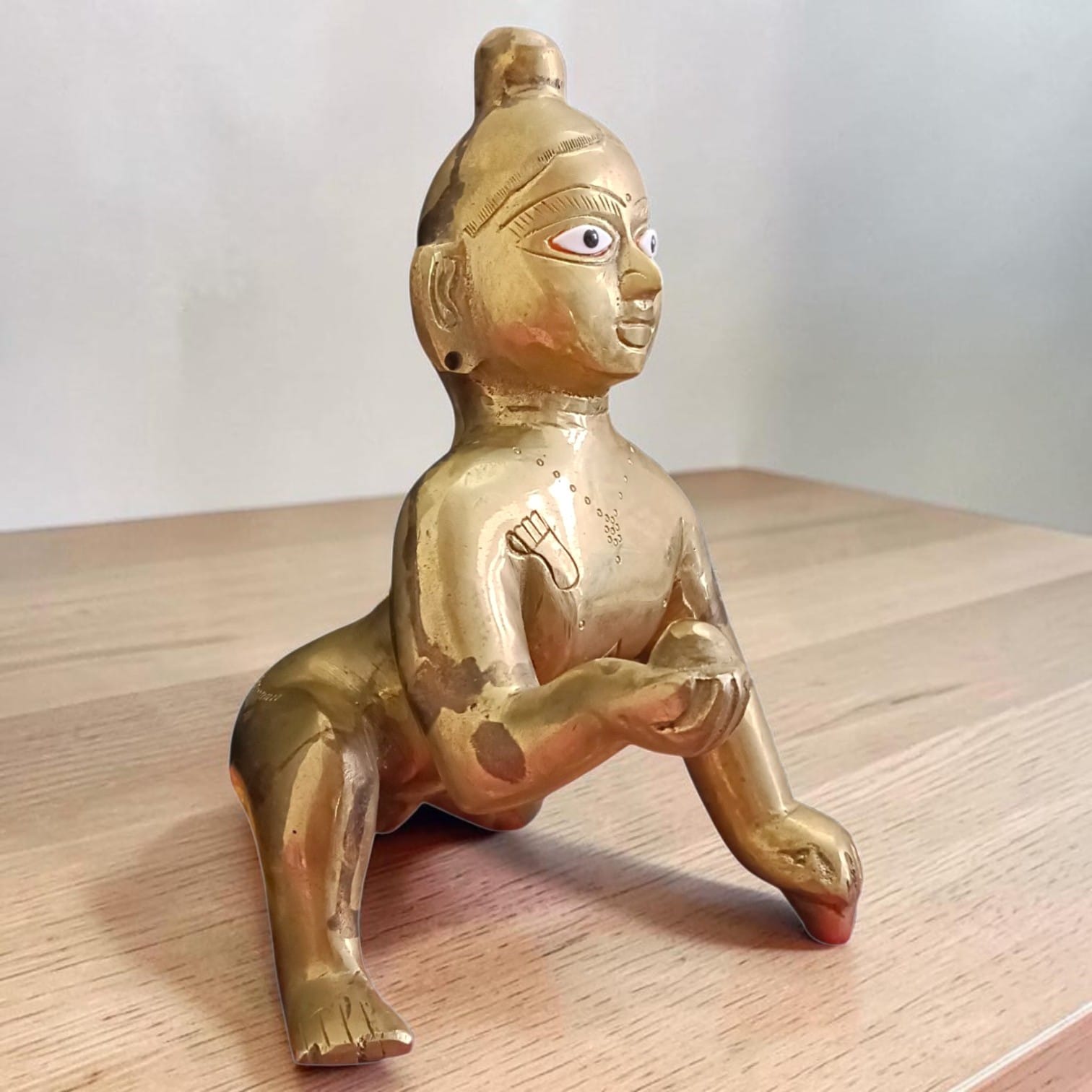 Ashtadhatu Brass Laddu Gopal Idol 10 Inch Divine Krishna Murti for Home Temple Daily Puja Premium Brass Krishna Statue by Timeshopee