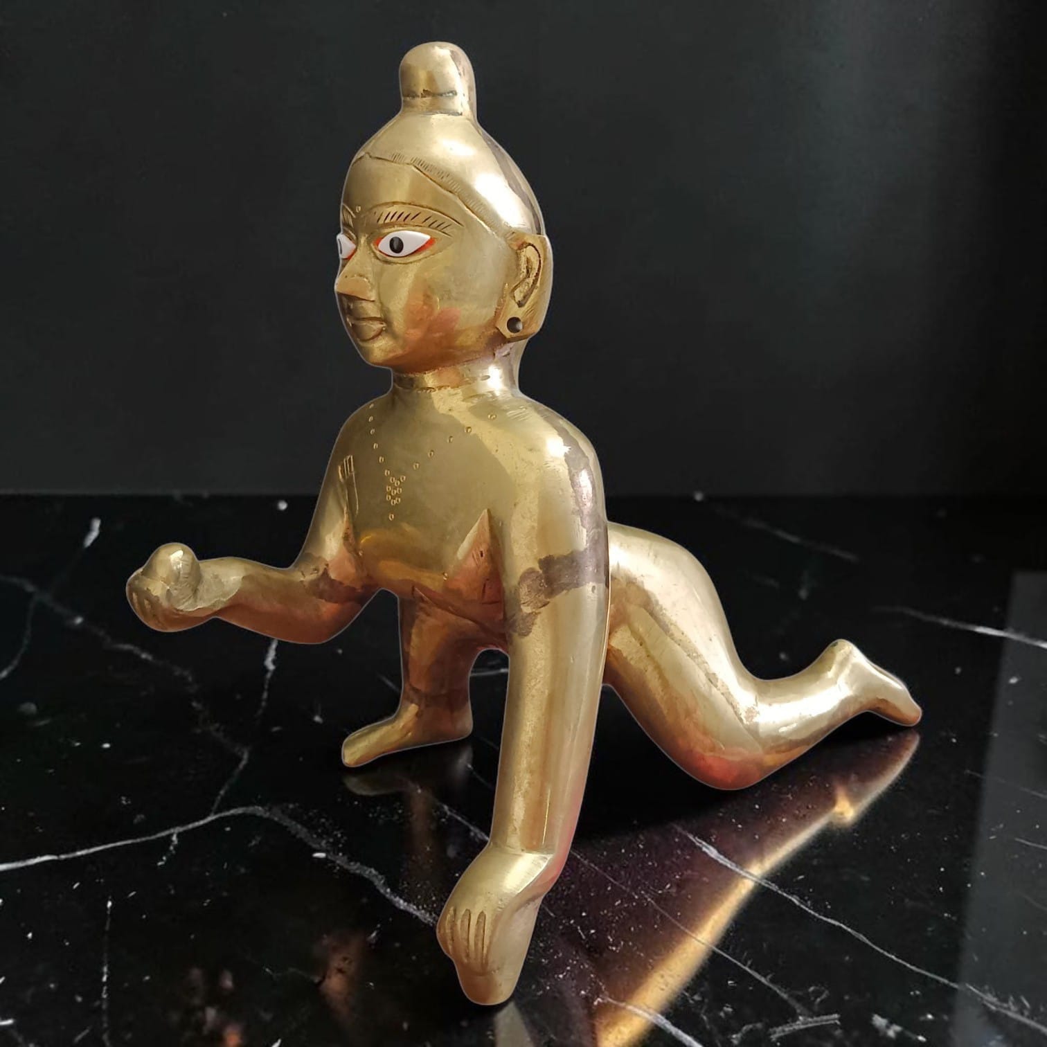 Ashtadhatu Brass Laddu Gopal Idol 10 Inch Divine Krishna Murti for Home Temple Daily Puja Premium Brass Krishna Statue by Timeshopee