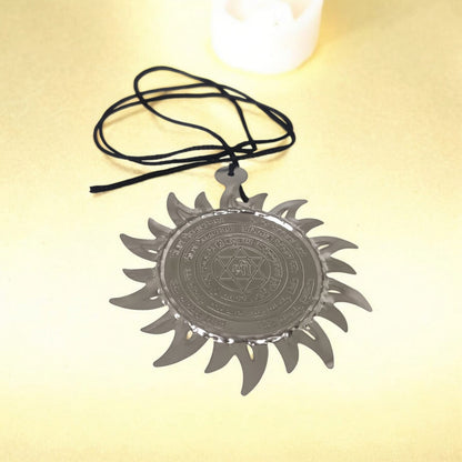 Ashtbhairav Yantra with black thread, featuring detailed depictions of eight Bhairavas, designed for hanging in home or office for protection and positive energy.