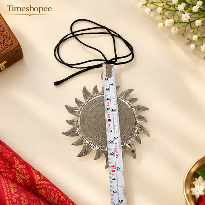 Ashtbhairav Yantra with black thread, featuring detailed depictions of eight Bhairavas, designed for hanging in home or office for protection and positive energy.
