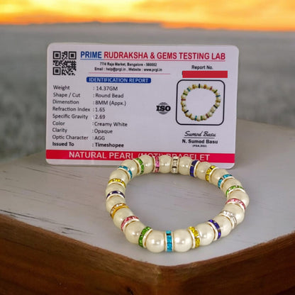 A stunning Original Pearl Bracelet with 8MM lab-certified natural pearls, designed with a stretchable band for comfort and elegance.
