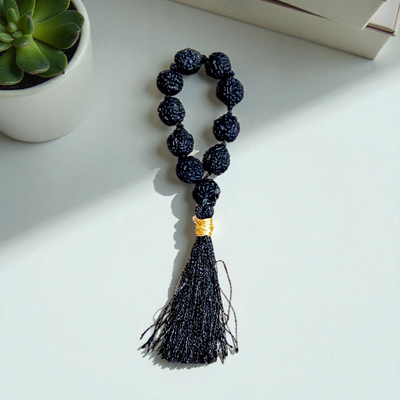 Natural Black Rudraksha Finger Mala 9+1 Beads| Lab Certified