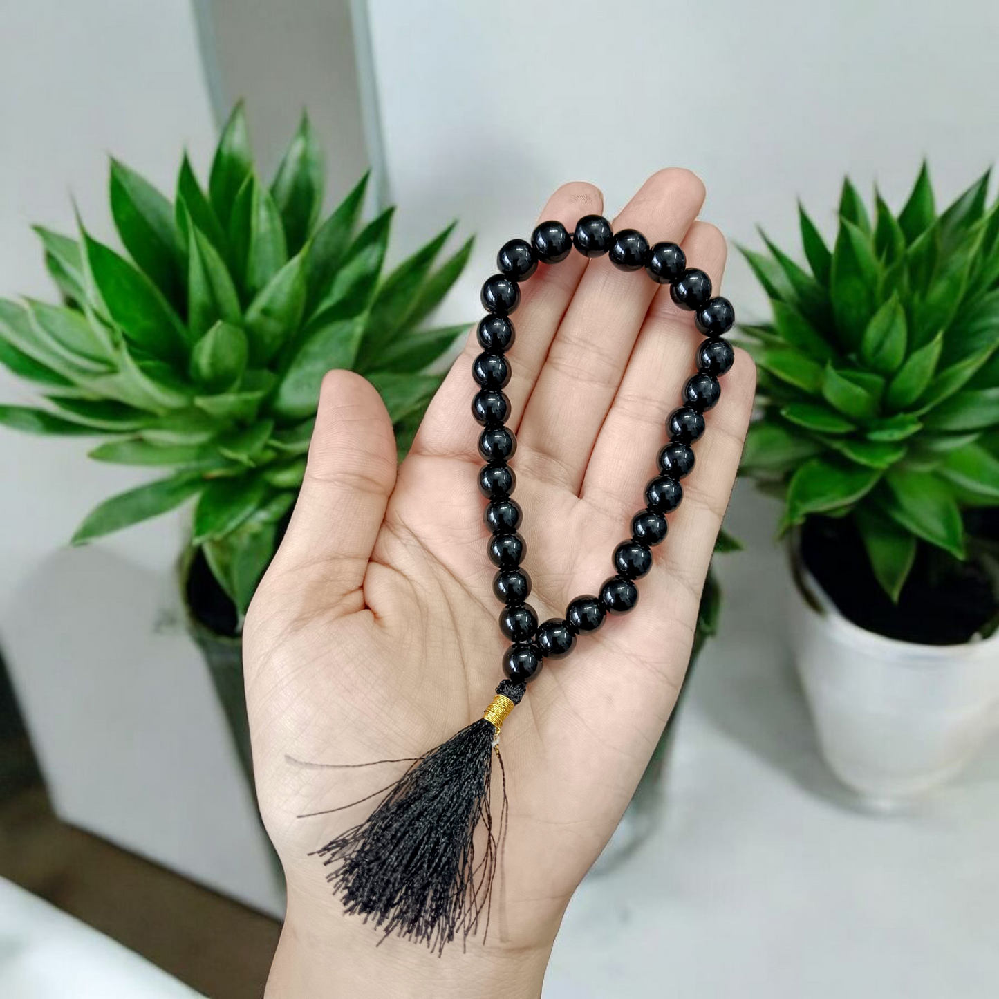 Black Agate Kala Hakik Mala 27+1 Beads Natural Protection Mala for Meditation Japa Healing Spiritual Necklace Timeshopee