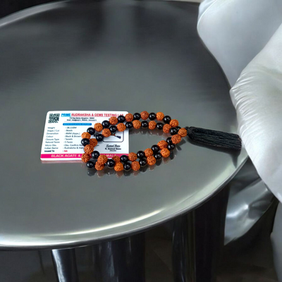 Black Agate & Rudraksha Mala 54+1 Beads |  Spiritual Mala – Timeshopee