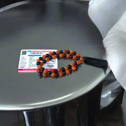 Black Agate & Rudraksha Mala 54+1 Beads – Lab Certified 8mm