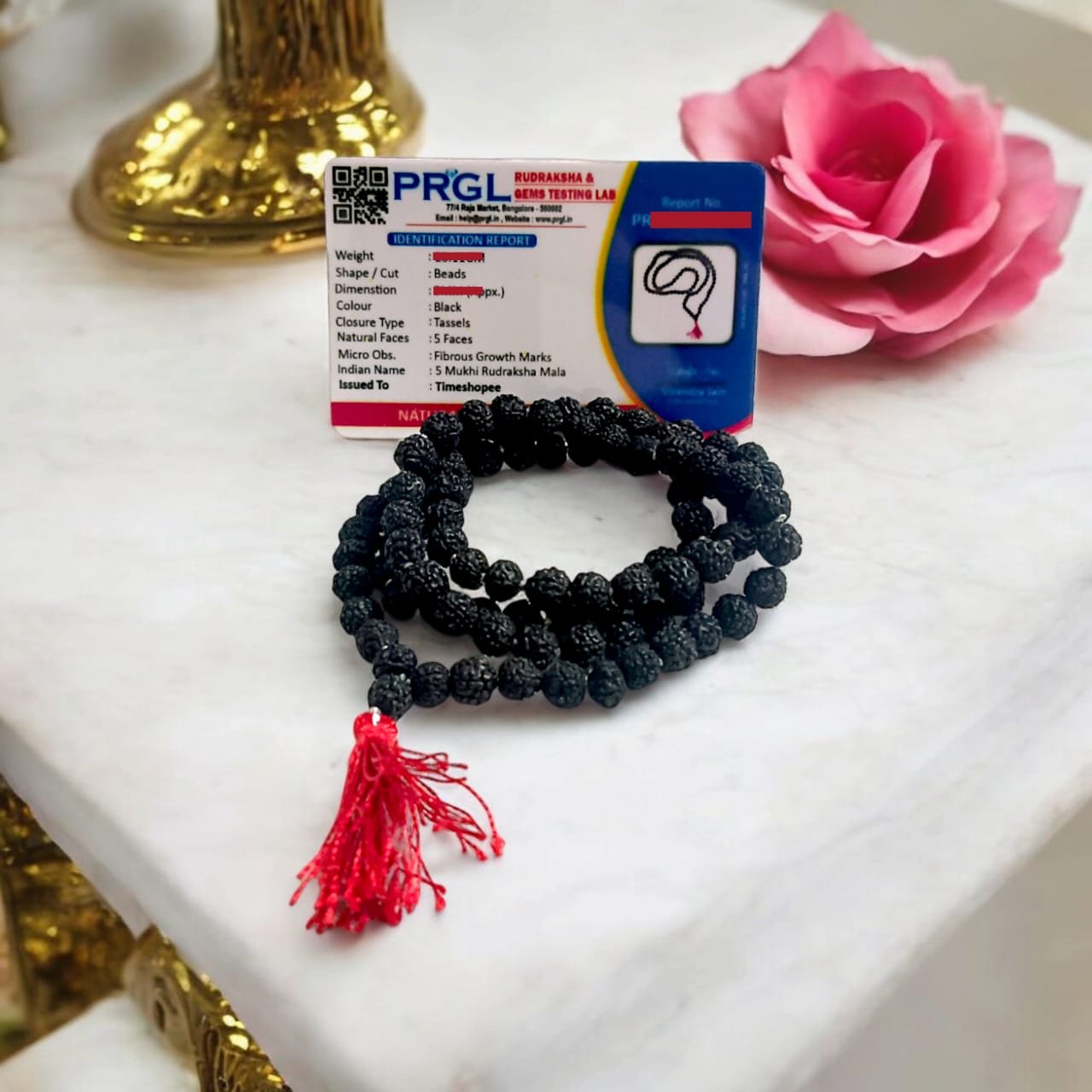 Black Rudraksh Mala - 5 Mukhi Lab Certified with 108+1 Beads, Timeshopee