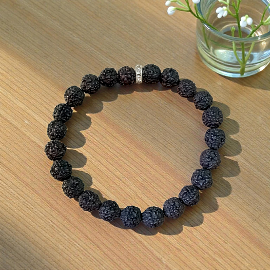 Black Rudraksha Bracelet - 5 Mukhi Black Rudraksha Bracelet Lab Certified | 7mm Beads Stretchable Bracelet | Perfect for Spiritual Healing & Daily Wear
