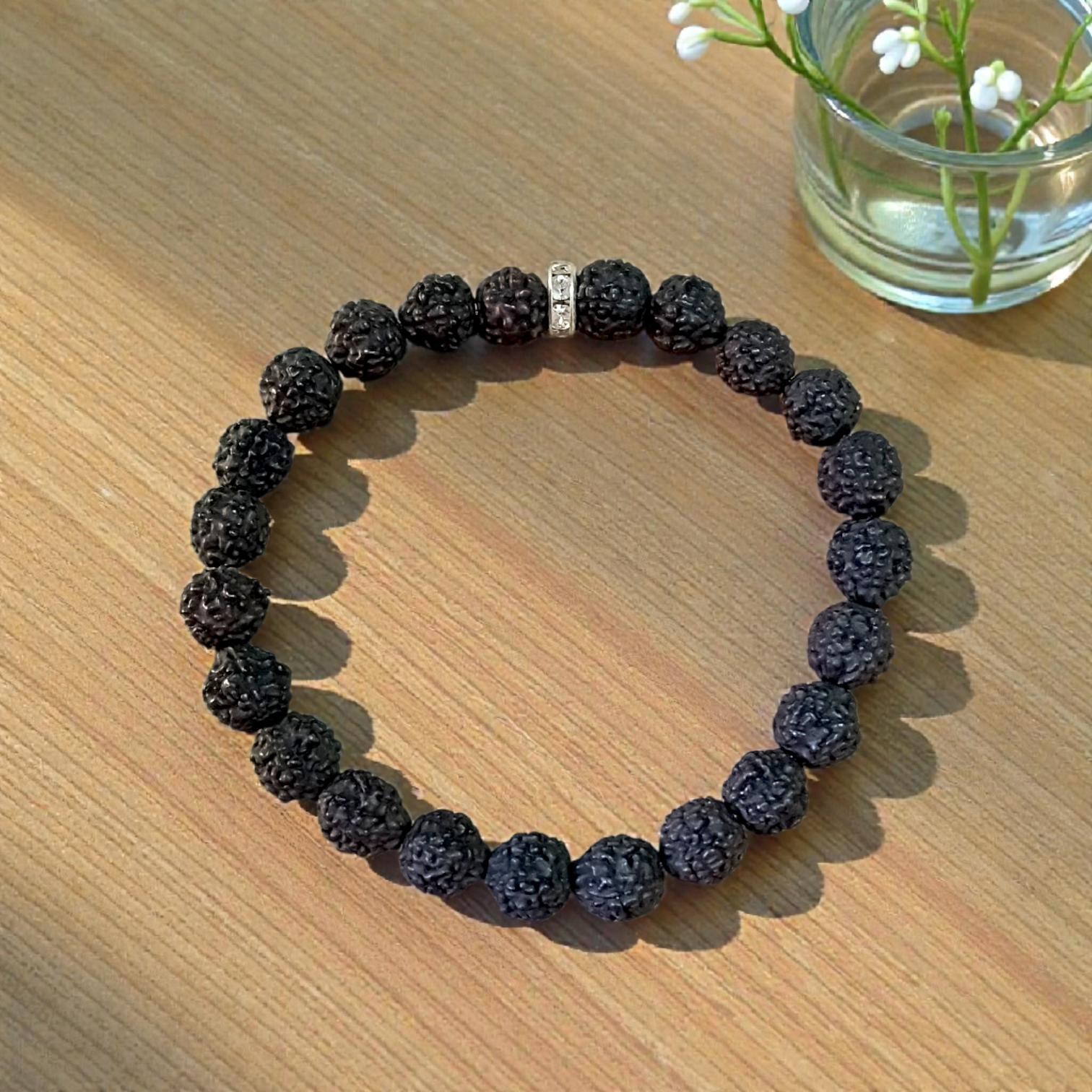 Black Rudraksha Bracelet - 5 Mukhi Black Rudraksha Bracelet Lab Certified | 7mm Beads Stretchable Bracelet | Perfect for Spiritual Healing & Daily Wear