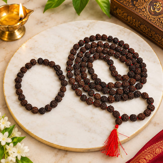 Black Rudraksha Mala and Bracelet Combo Lab Certified for Meditation Yoga
