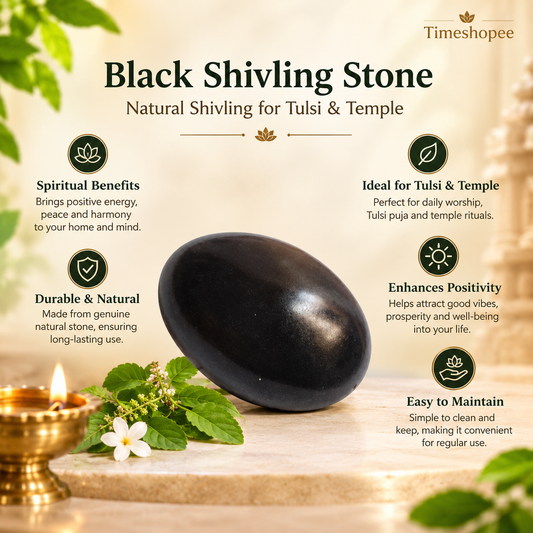 Black Shivling Stone for Tulsi and temple use, symbolizing strength and divine energy with unique natural patterns.