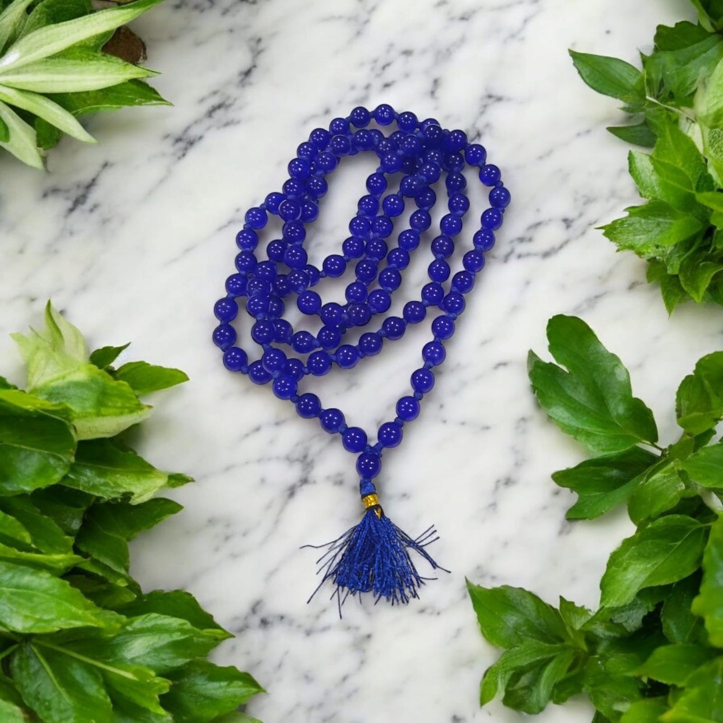 Blue Agate Mala 108+1 Beads 8MM Lab Certified Neela Hakik Mala for Rahu Shani Protection Meditation Healing Timeshopee