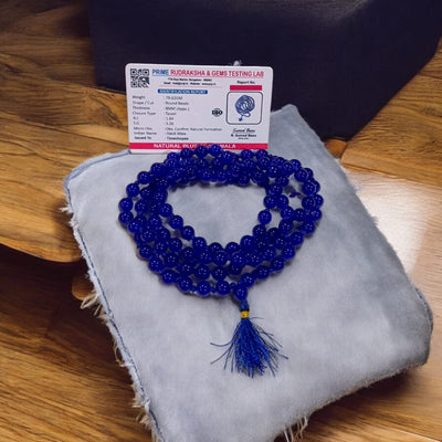 Blue Agate Mala | Neela Hakik Mala for Rahu & Shani | Lab Certified – Timeshopee